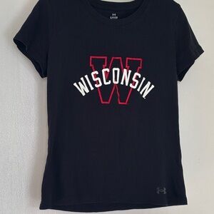 Under Armour Women's Black Wisconsin Tee with badger on back